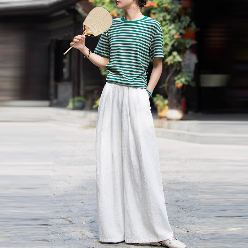 棉麻寬褲休閒顯瘦 高腰素色透氣親膚休閒褲*9色/M-3XL