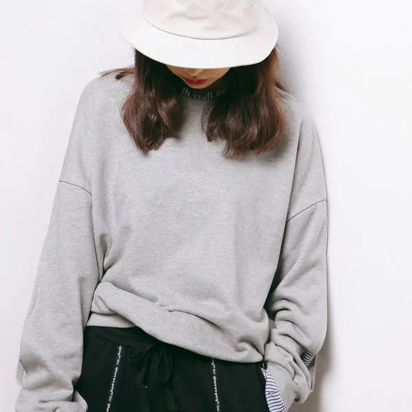 【春人気商品】【2色/M-2XL】薄款假兩件圓領白色TEE襯衫 韓版條紋寬鬆上衣