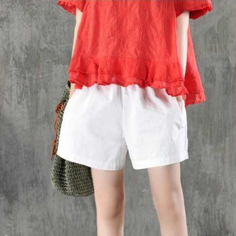 復古文藝寬鬆短褲 棉質鬆緊腰 百搭寬鬆休閒款