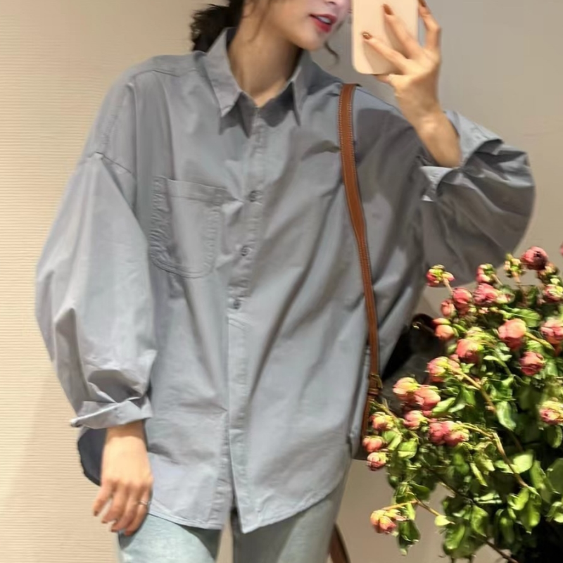 韓系·簡約時尚蝙蝠袖襯衫6色-設計感長袖上衣 春秋百搭首選