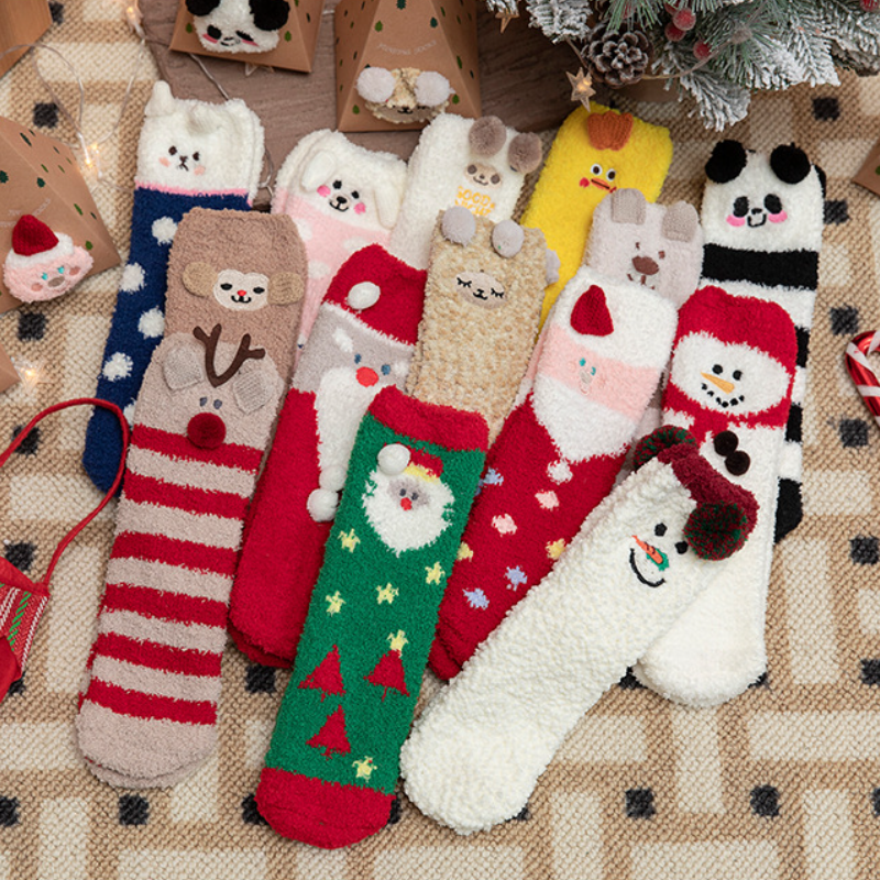 聖誕厚款毛絨中筒襪 珊瑚絨保暖 附禮盒（交換禮物/送禮首選）