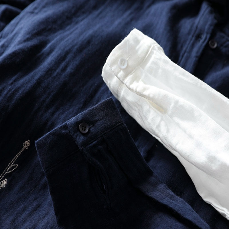 多層次外罩襯衫 微光澤棉麻刺繡上衣 熟齡顯瘦藏肉神器 獨家版型 抗皺透氣閨蜜親子裝穿搭