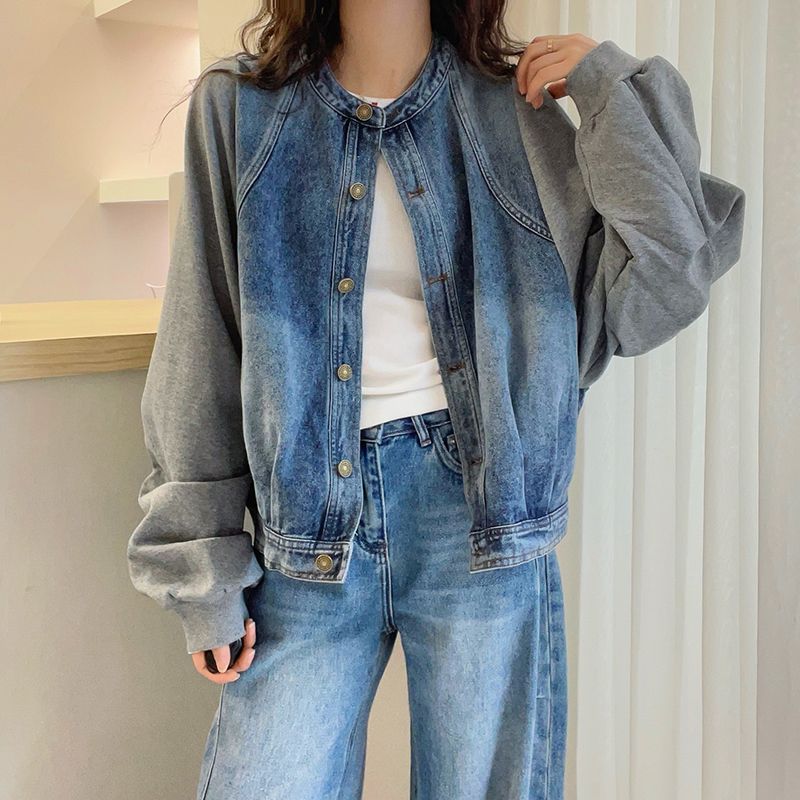 假兩件拼接牛仔外套 早秋新款 歐風時尚寬鬆外套上衣外搭