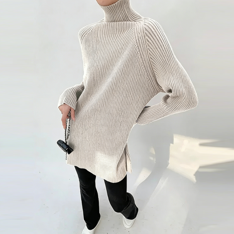 高領針織長洋裝 寬鬆剪裁 秋冬搭大衣百搭款