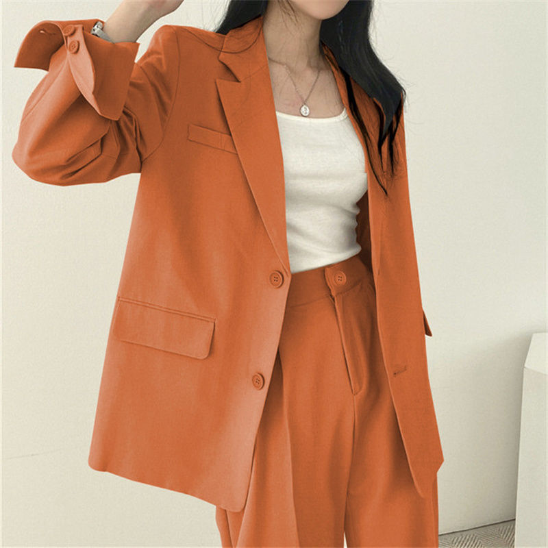 【單品可選】高級chic春秋季休閒翻領套裝 西裝外套高腰垂墜西裝寬褲兩件套