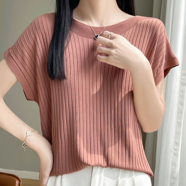 一字領短袖針織上衣 夏季寬鬆百搭內搭衫