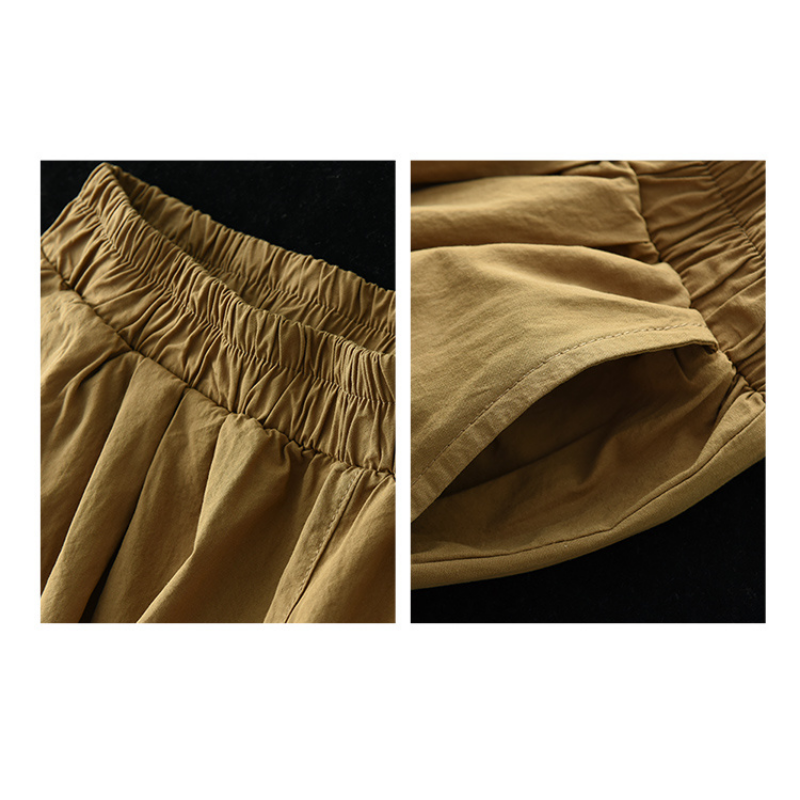 純棉寬版中長褲 鬆緊腰設計 文青休閒風