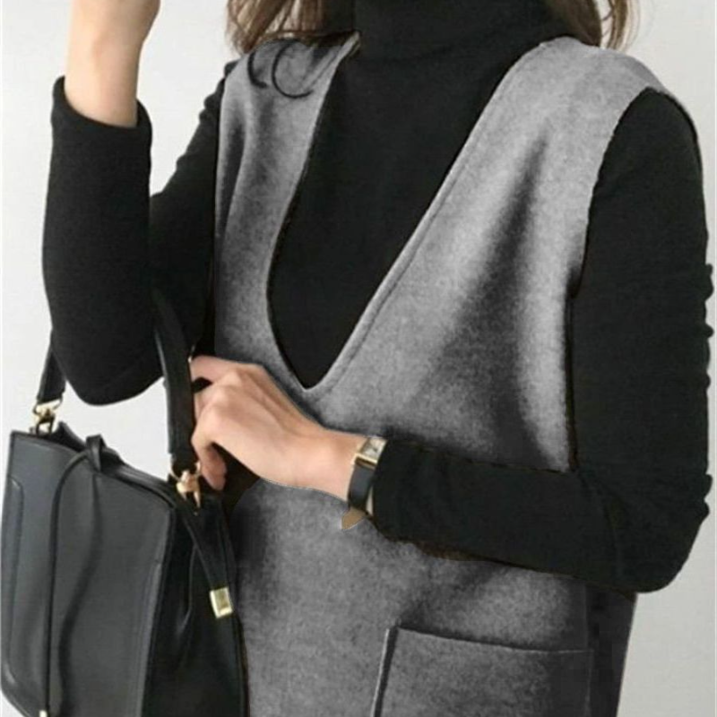 7色毛呢料背心 中長款素色寬鬆無袖連身裙