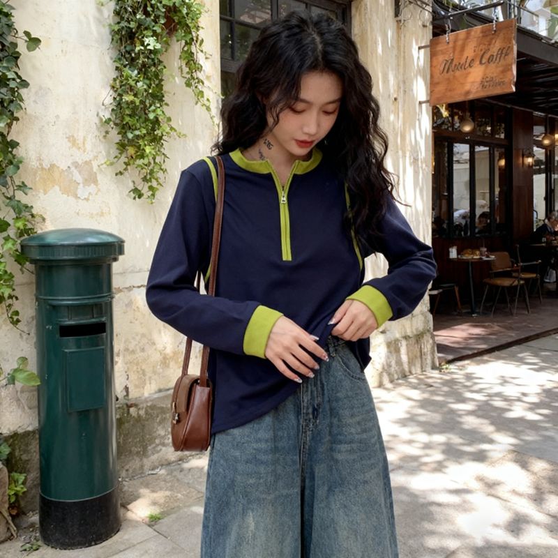 港系質感半拉鍊上衣 寬鬆版型修飾感日常百搭款