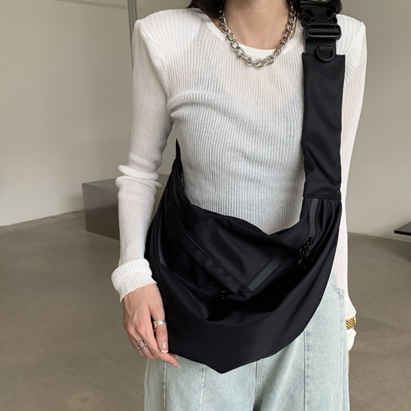 韓系 ‧ 大容量帆布斜跨單肩包