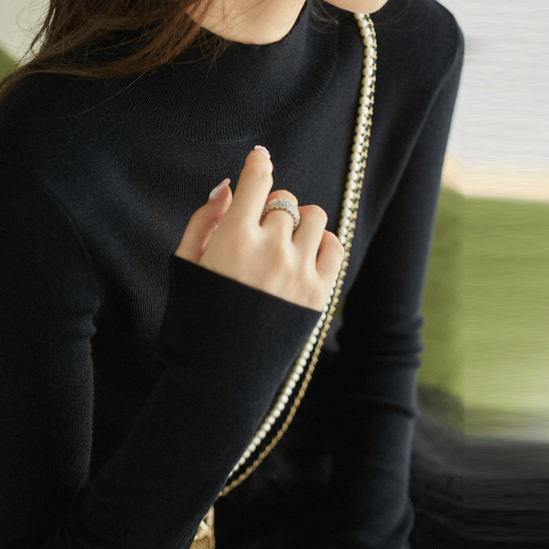 半高領修身針織上衣 秋冬保暖內搭毛衣 百搭顯瘦款