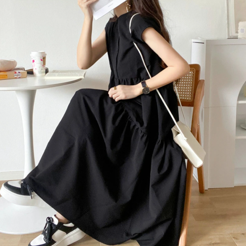 韓系 ‧ 蝴蝶結設計連身裙 甜美小清新條紋無袖過膝洋装 6色