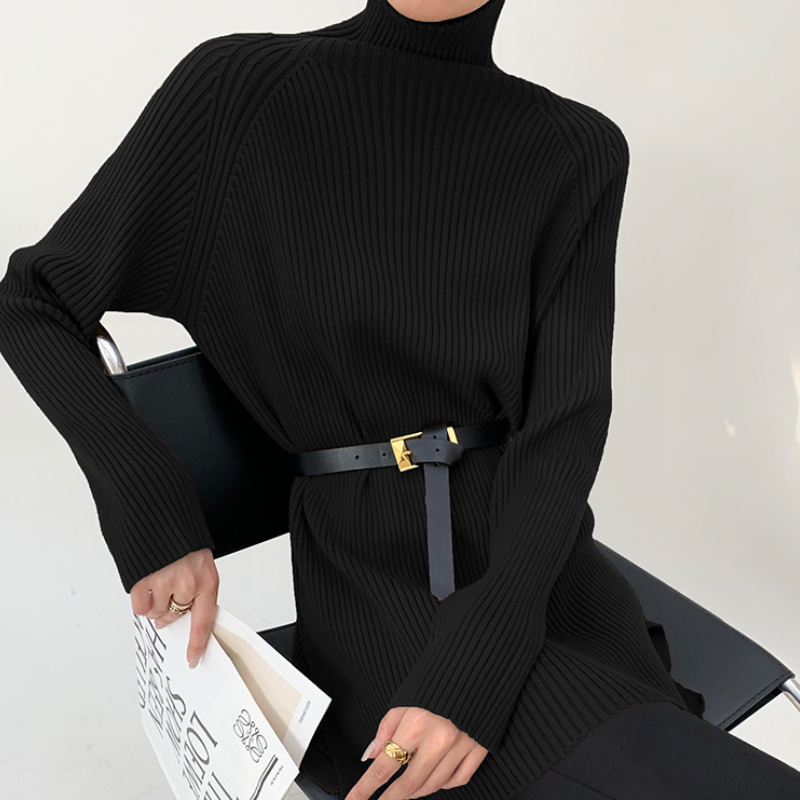 高領針織長洋裝 寬鬆剪裁 秋冬搭大衣百搭款