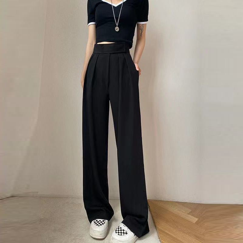 韓版「魔鬼氈」寬鬆垂墜感休閒寬褲 西裝褲