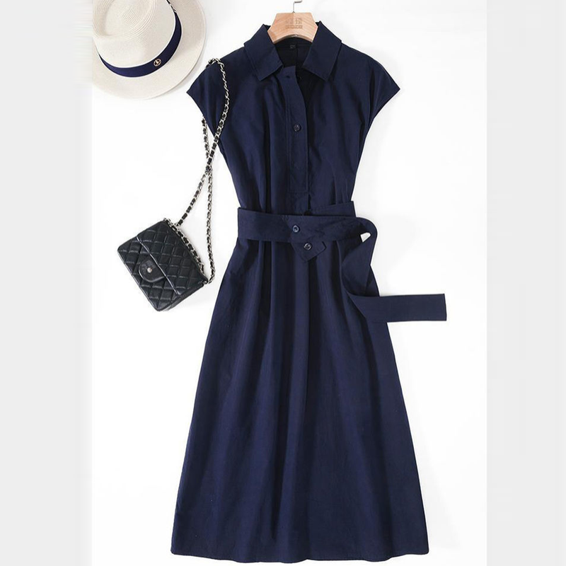 法式收腰襯衫裙-新款顯瘦遮肚設計 名媛氣質連身裙