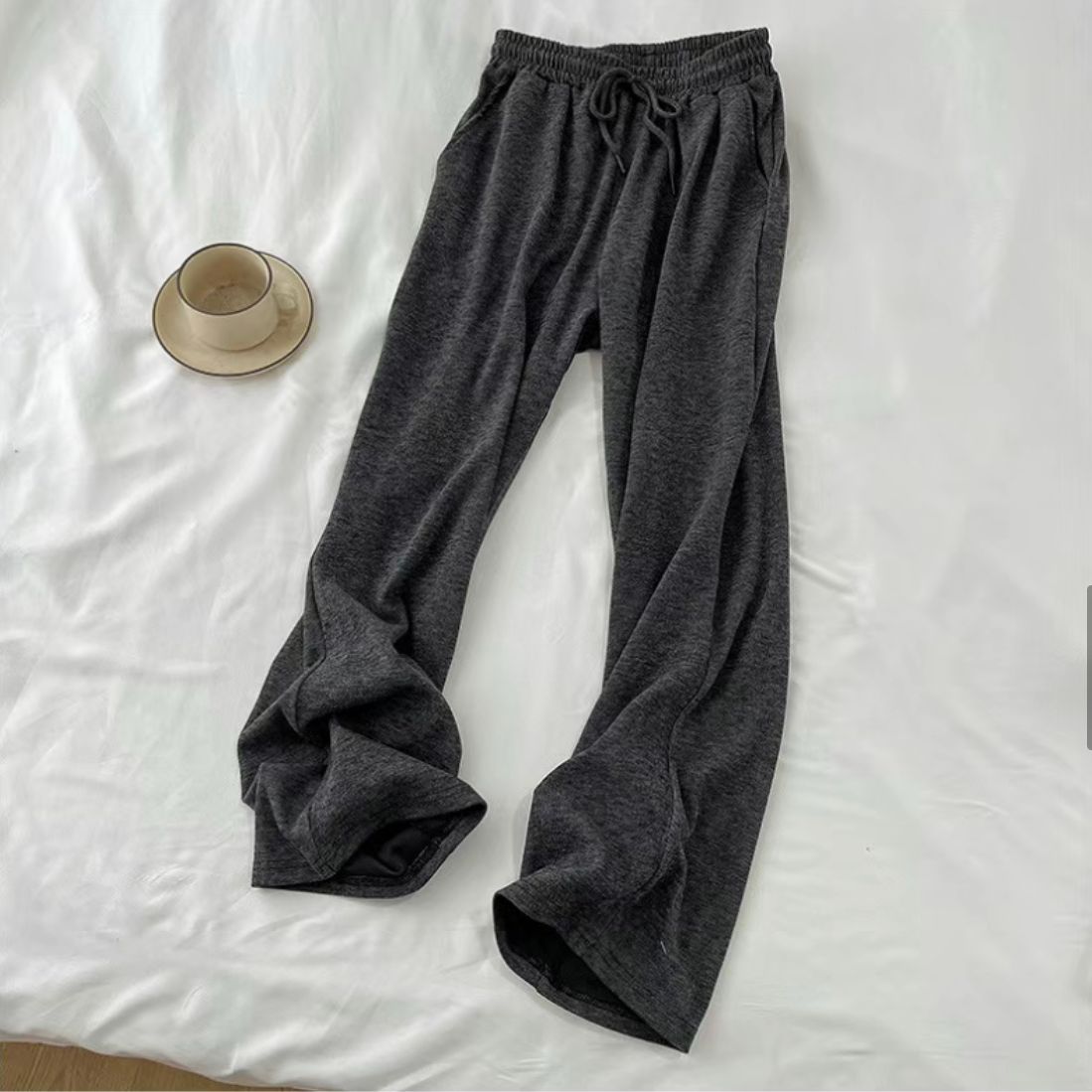 三件組合套裝 高級感灰色連帽長袖上衣 休閒寬褲 吊帶背心 簡約通勤百搭修身套裝