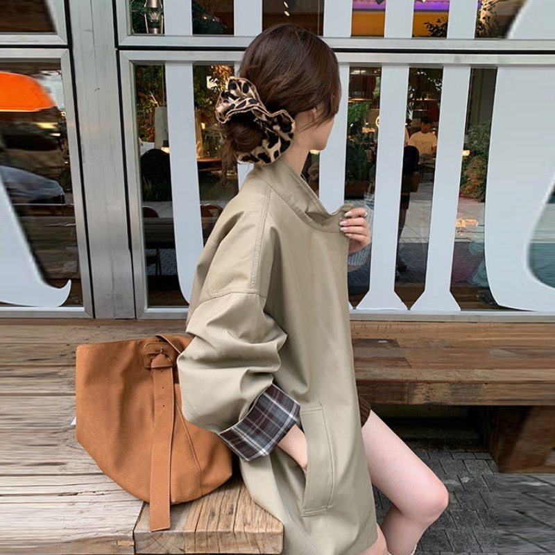 拼色英倫風長版風衣外套 寬版顯瘦 挺版設計 高級感經典款