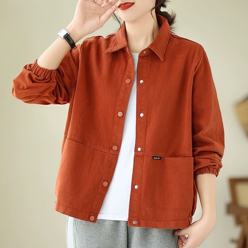 休閒襯衫外套 短版落肩 寬鬆好搭 彈性縮口