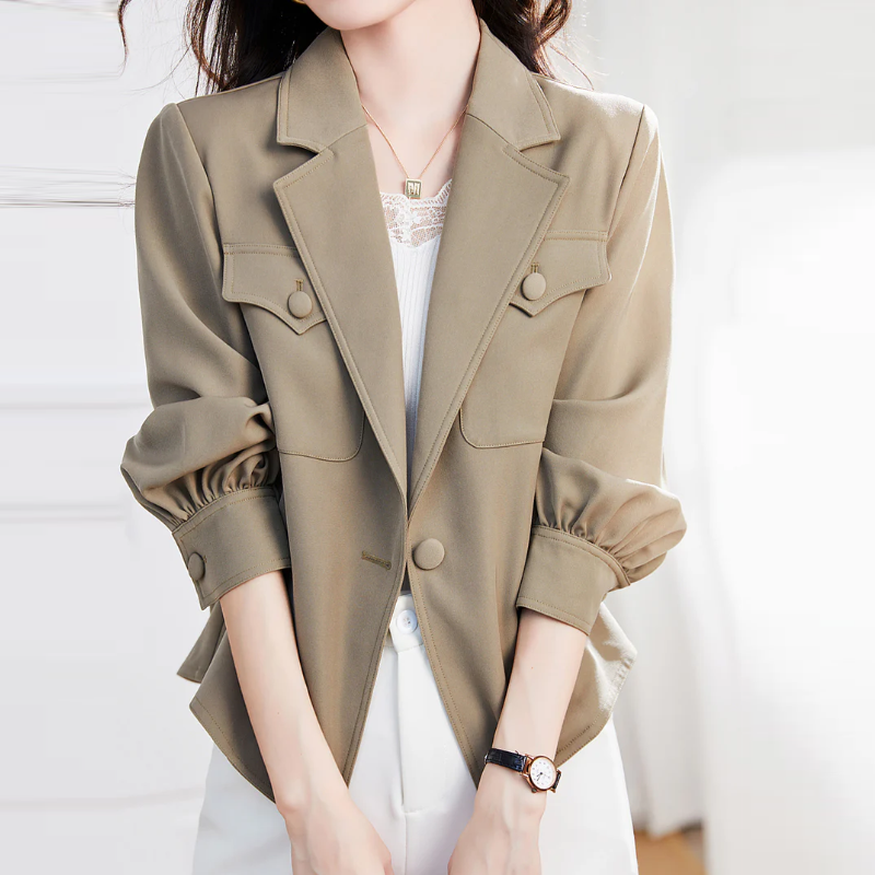 韓系短版西裝外套 春秋薄款 寬鬆落肩百搭小外套 短版修飾比例 輕鬆有型