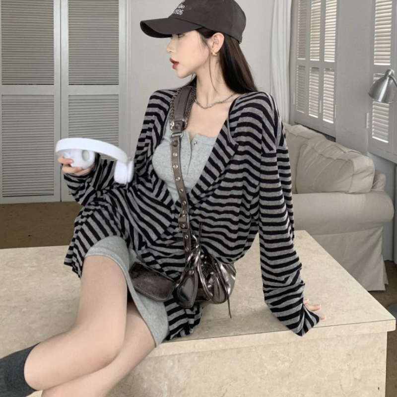 條紋針織開襟外套＋背心洋裝｜兩件式 甜辣風 修身顯瘦（長版／短版）