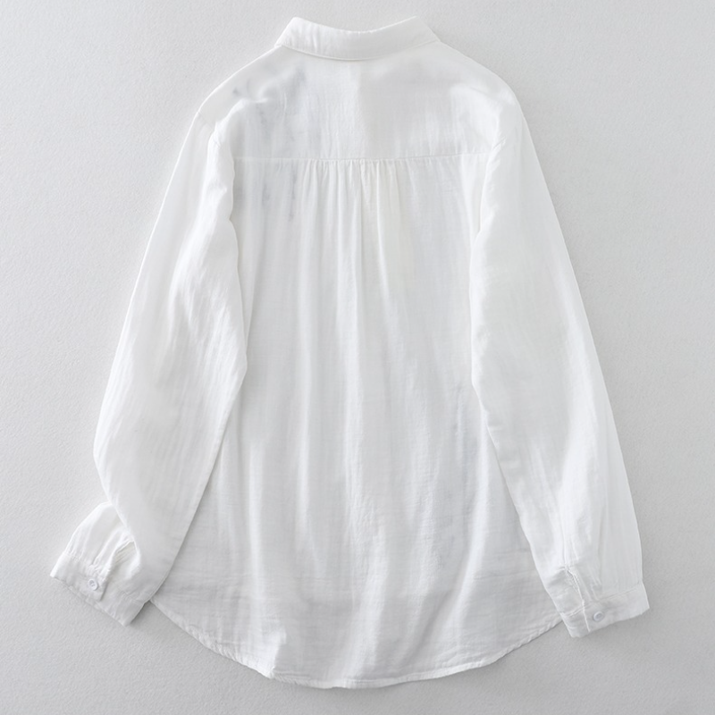 多層次外罩襯衫 微光澤棉麻刺繡上衣 熟齡顯瘦藏肉神器 獨家版型 抗皺透氣閨蜜親子裝穿搭