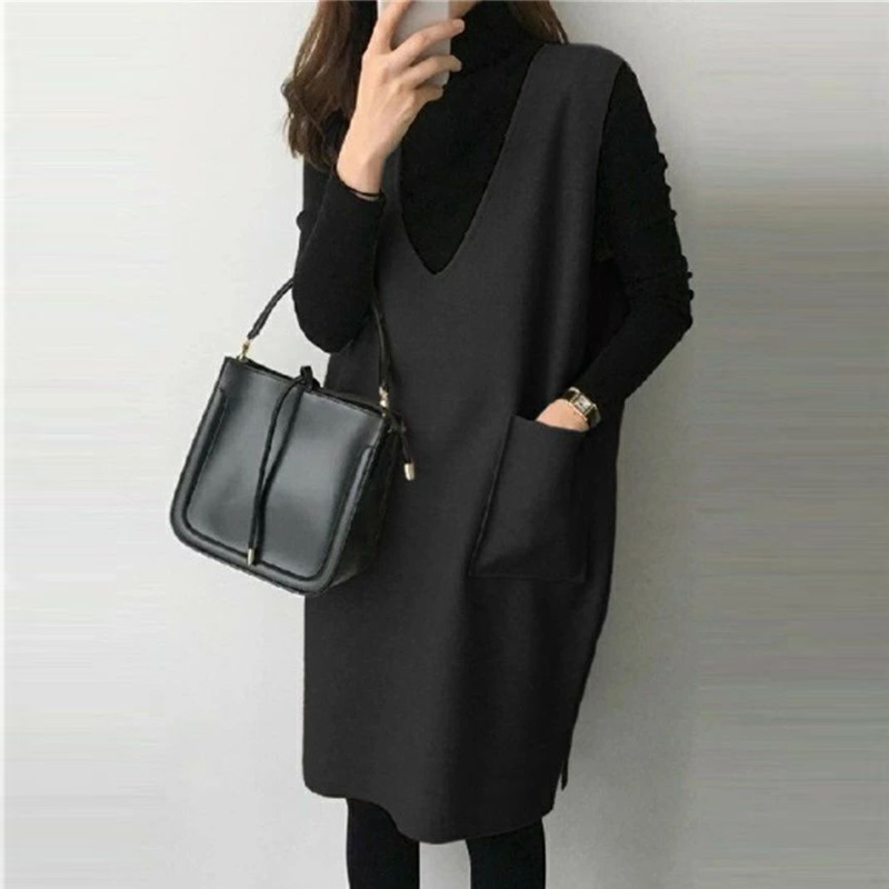 7色毛呢料背心 中長款素色寬鬆無袖連身裙