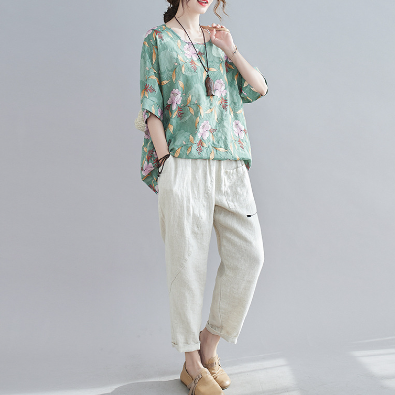 休閒·文藝優雅寬鬆蝙蝠袖上衣 寬鬆減齡t恤