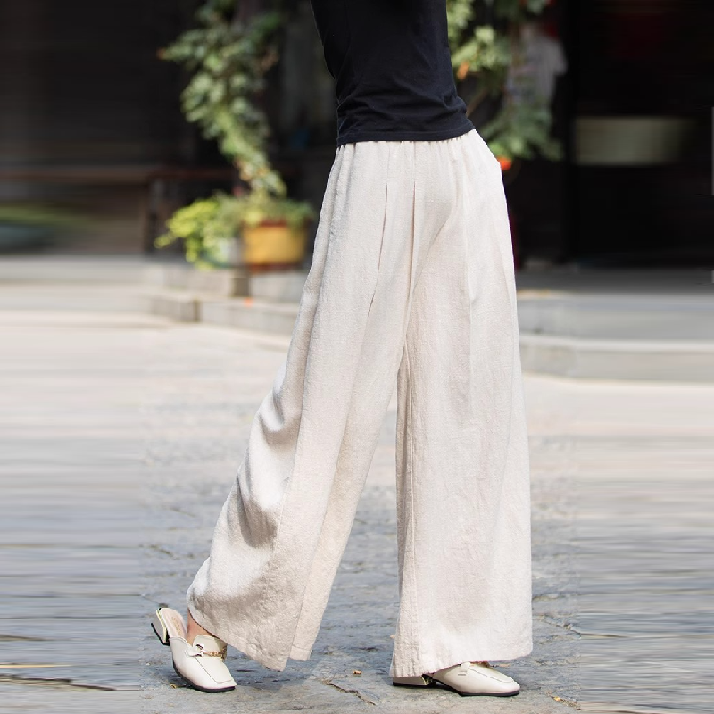 棉麻寬褲休閒顯瘦 高腰素色透氣親膚休閒褲*9色/M-3XL
