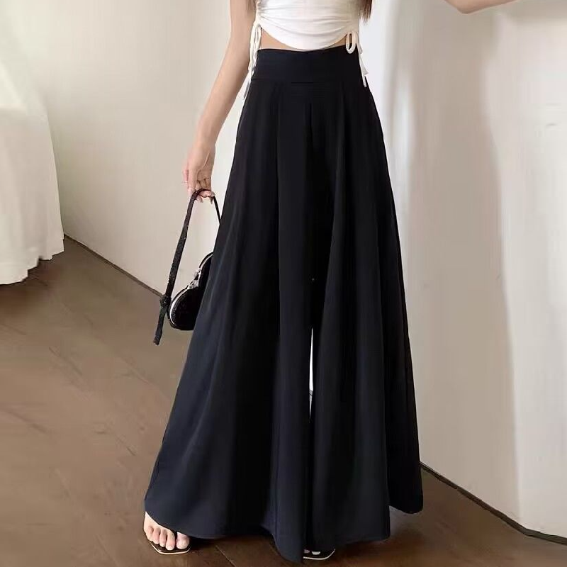 百褶西裝褲裙薄款 時尚高腰寬褲垂感休閒拖地褲（M-5XL）