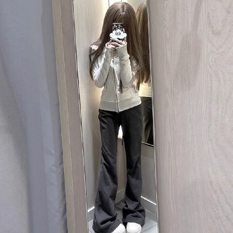 保暖喇叭褲-修身內刷毛棉褲素面彈性加長立體車縫