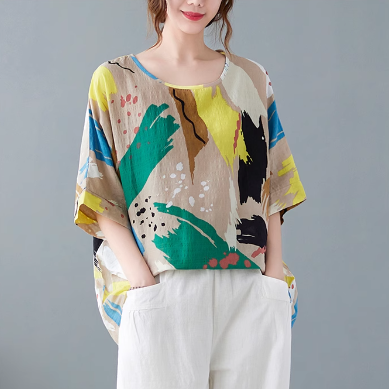 休閒·文藝優雅寬鬆蝙蝠袖上衣 寬鬆減齡t恤