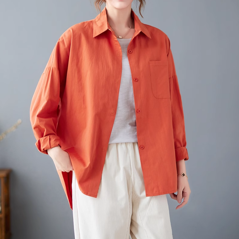 韓版素面襯衫寬鬆慵懶風立體剪裁休閒上衣
