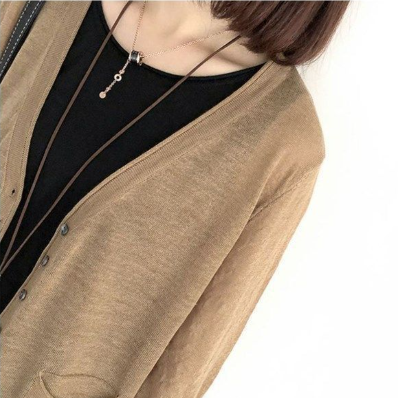 日韓風休閒罩衫 百搭冰絲針織開襟衫 洋氣上衣
