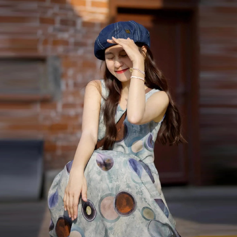 手繪感塗鴉背心裙洋裝 學妹系圓點天絲長裙 抗UV涼感閨蜜裝 獨家版型 社團穿搭師大商圈街拍