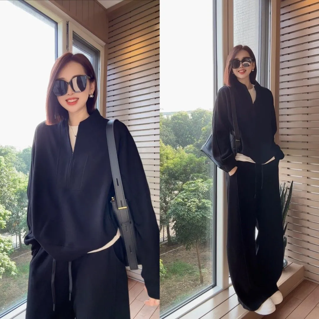 兩件套 新款高級感半拉鏈套裝 顯瘦遮肉休閒寬鬆兩件套