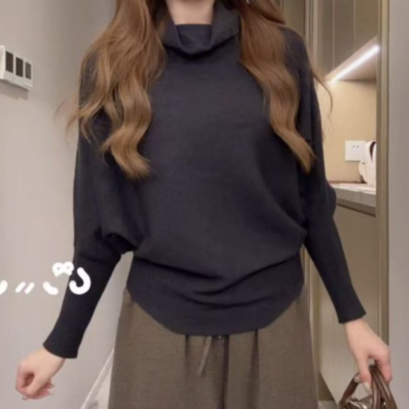 高領蝙蝠袖針織上衣 秋冬慵懶寬鬆版 顯瘦好搭毛衣