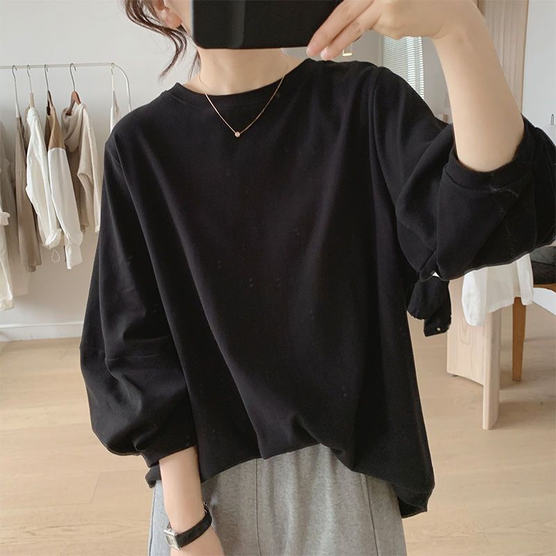 純棉燈籠袖七分袖T恤  清新簡約 遮小腹顯瘦