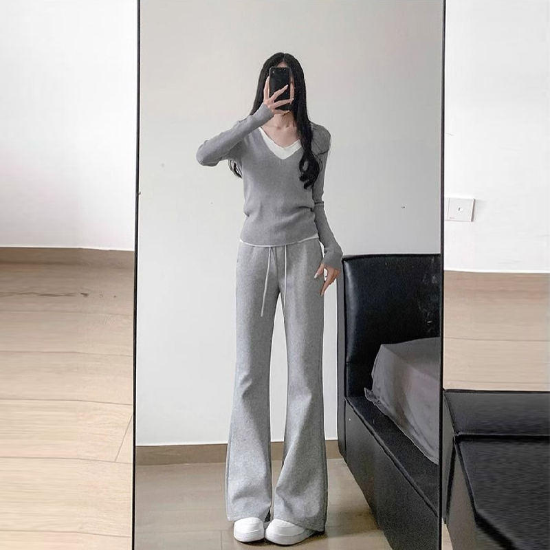 保暖喇叭褲-修身內刷毛棉褲素面彈性加長立體車縫