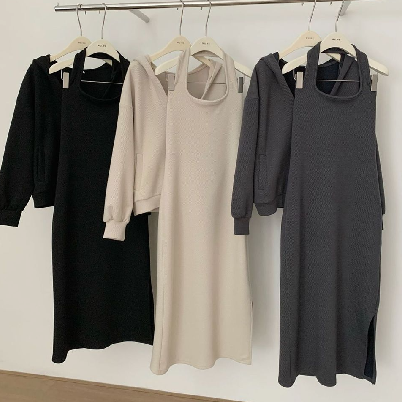 香草味的風 韓版連帽大學TEE套裝 性感吊帶連身裙兩件套