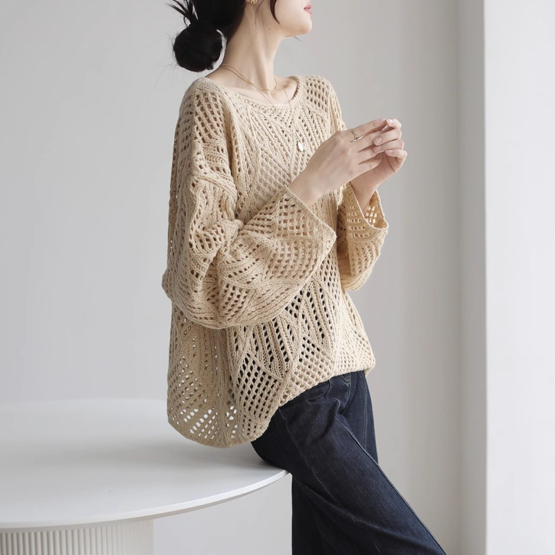 好搭鏤空針織上衣 高級感慵懶氣質毛衣