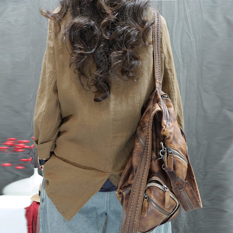 棉麻小西裝外套 春秋薄款 寬鬆版 文青復古 好搭休閒