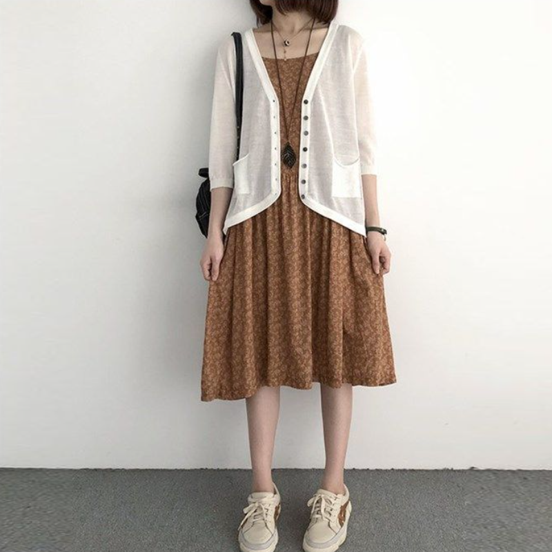 日韓風休閒罩衫 百搭冰絲針織開襟衫 洋氣上衣