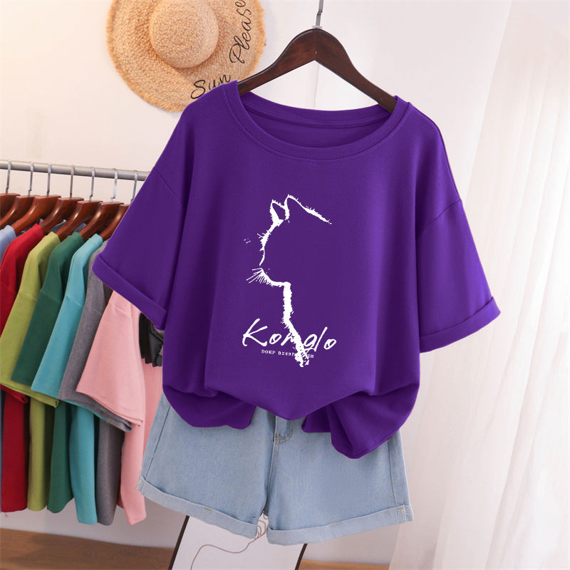 減齡貓咪純棉短袖t恤 小眾寬鬆上衣