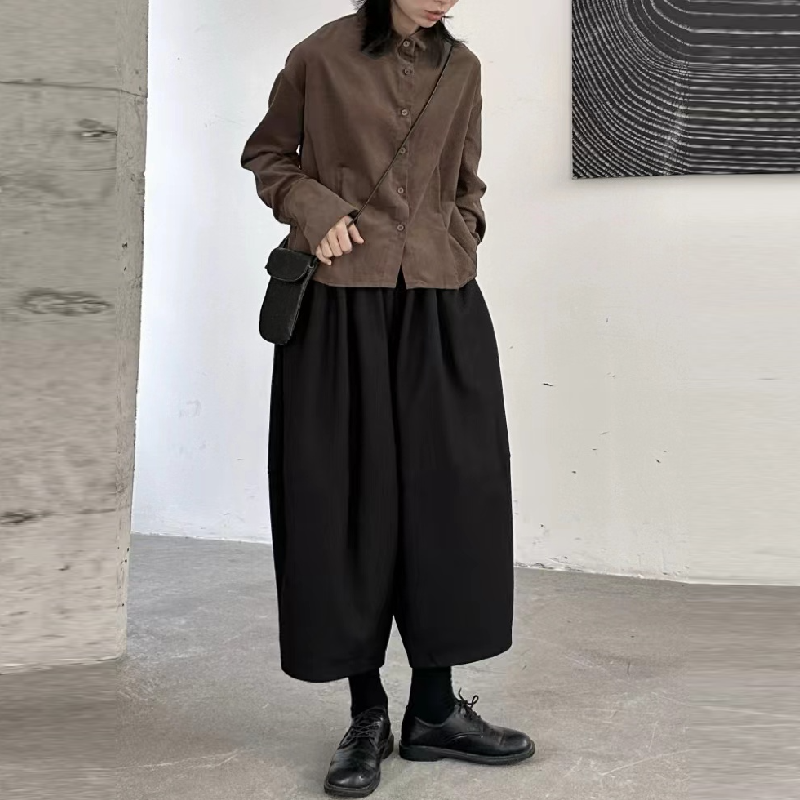 山本秋冬縮口寬褲復古休閒長褲燈籠褲