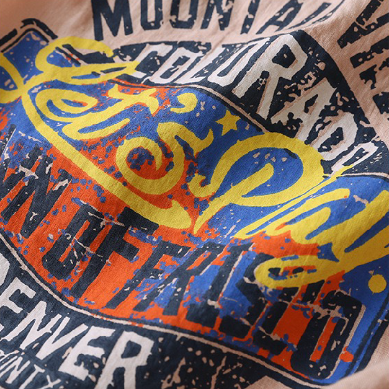 簡約．字母印花圖案上衣  棉麻印花短袖 圓領休閒t恤