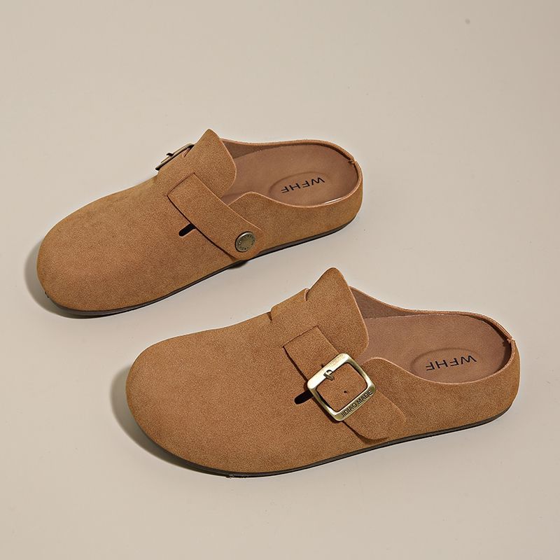 簡約包頭半拖鞋 可調扣帶設計 平底舒適 百搭休閒款