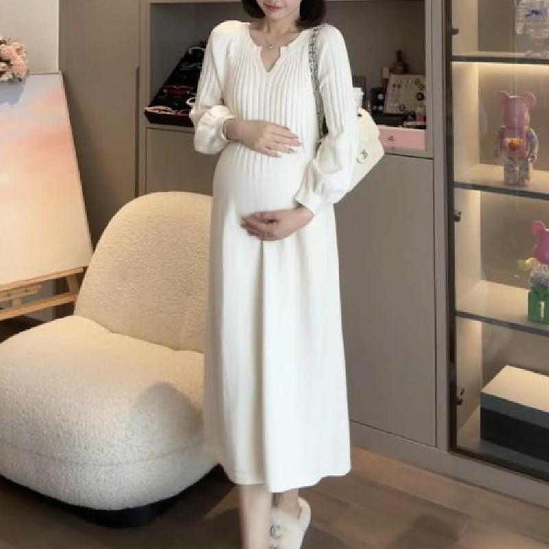 蜜桃領顯瘦燈籠袖秋冬針織洋裝