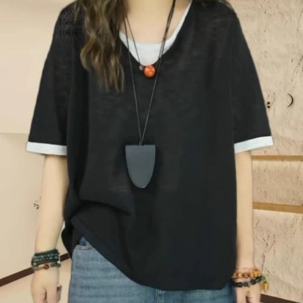 韓版假兩件短袖T恤 遮肉顯瘦休閒上衣・棉花糖女孩寬鬆層次感設計