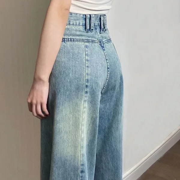 復古 高腰顯瘦 寬鬆 直筒 設計感 垂感 拖地褲 牛仔褲