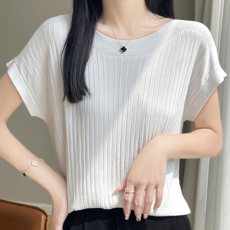一字領短袖針織上衣 夏季寬鬆百搭內搭衫